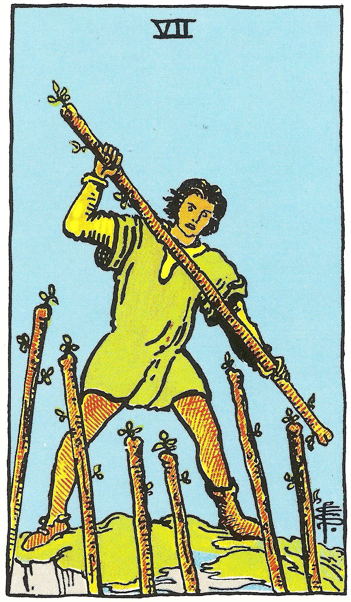Sieben der Stäbe – Tarotkarte