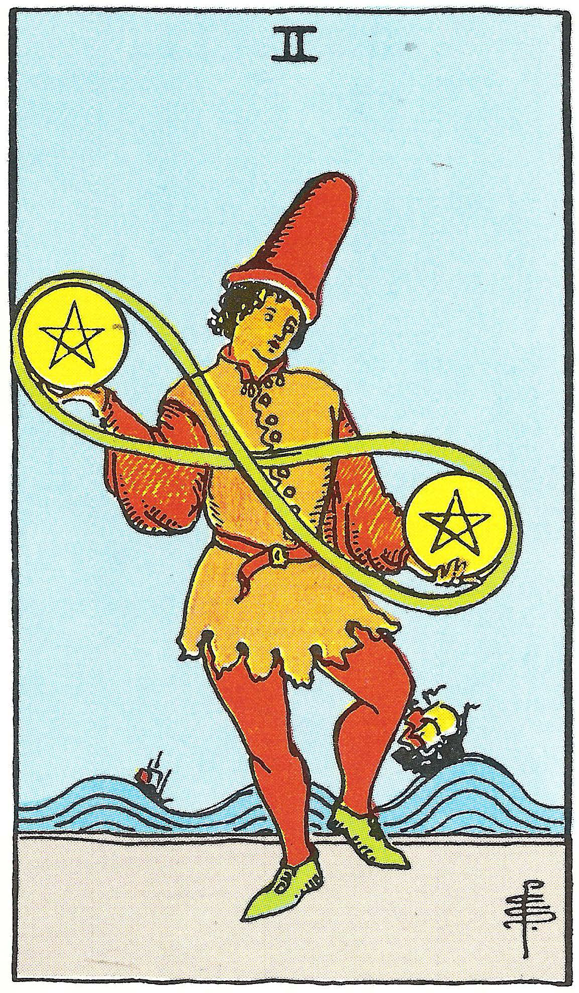 Zwei der Münzen – Tarotkarte