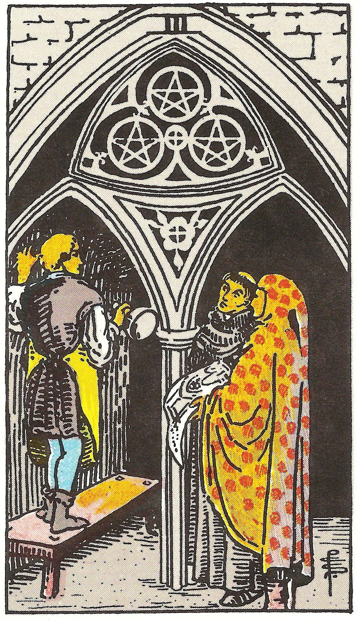 Drei der Münzen – Tarotkarte