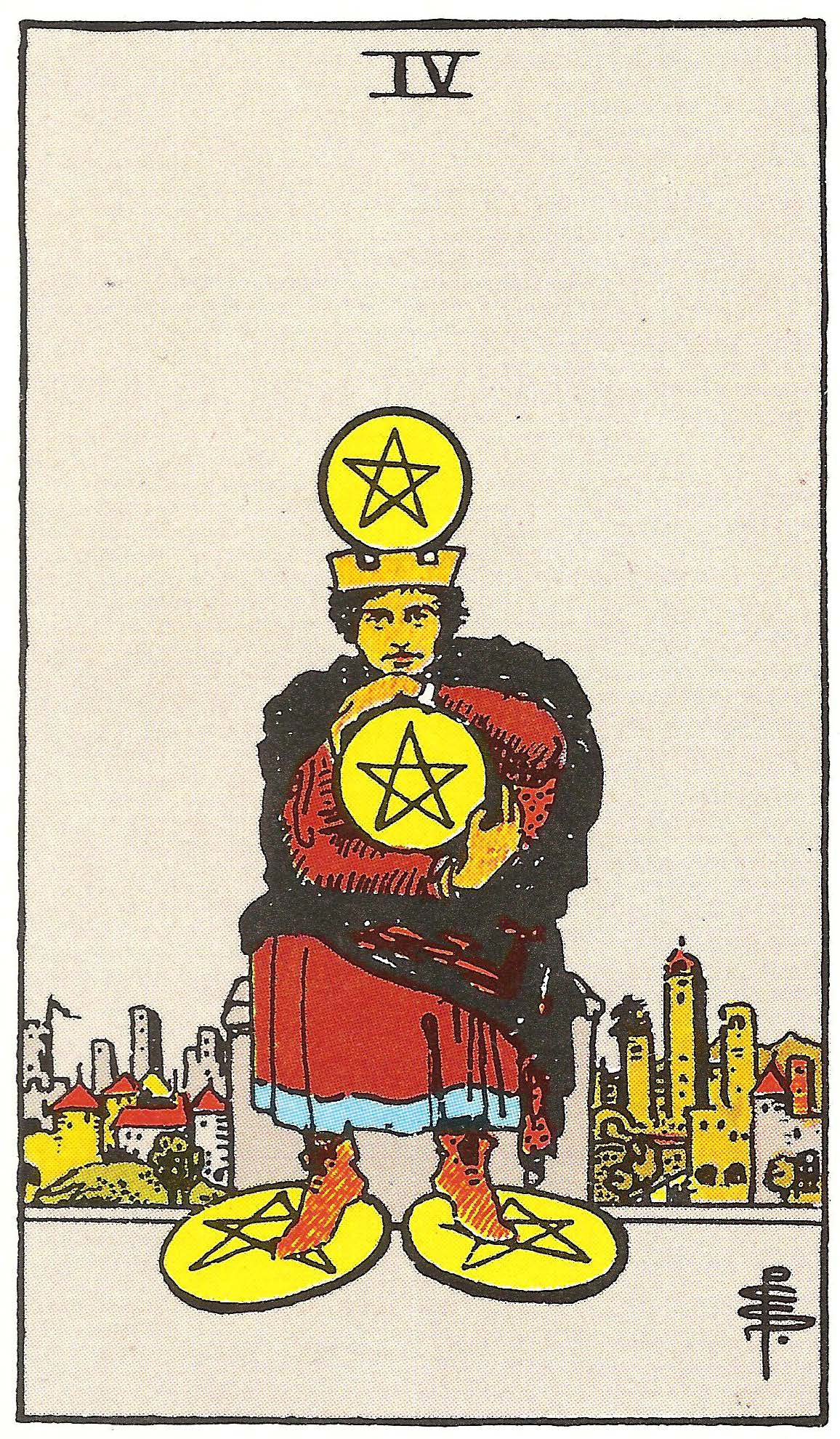 Vier der Münzen – Tarotkarte