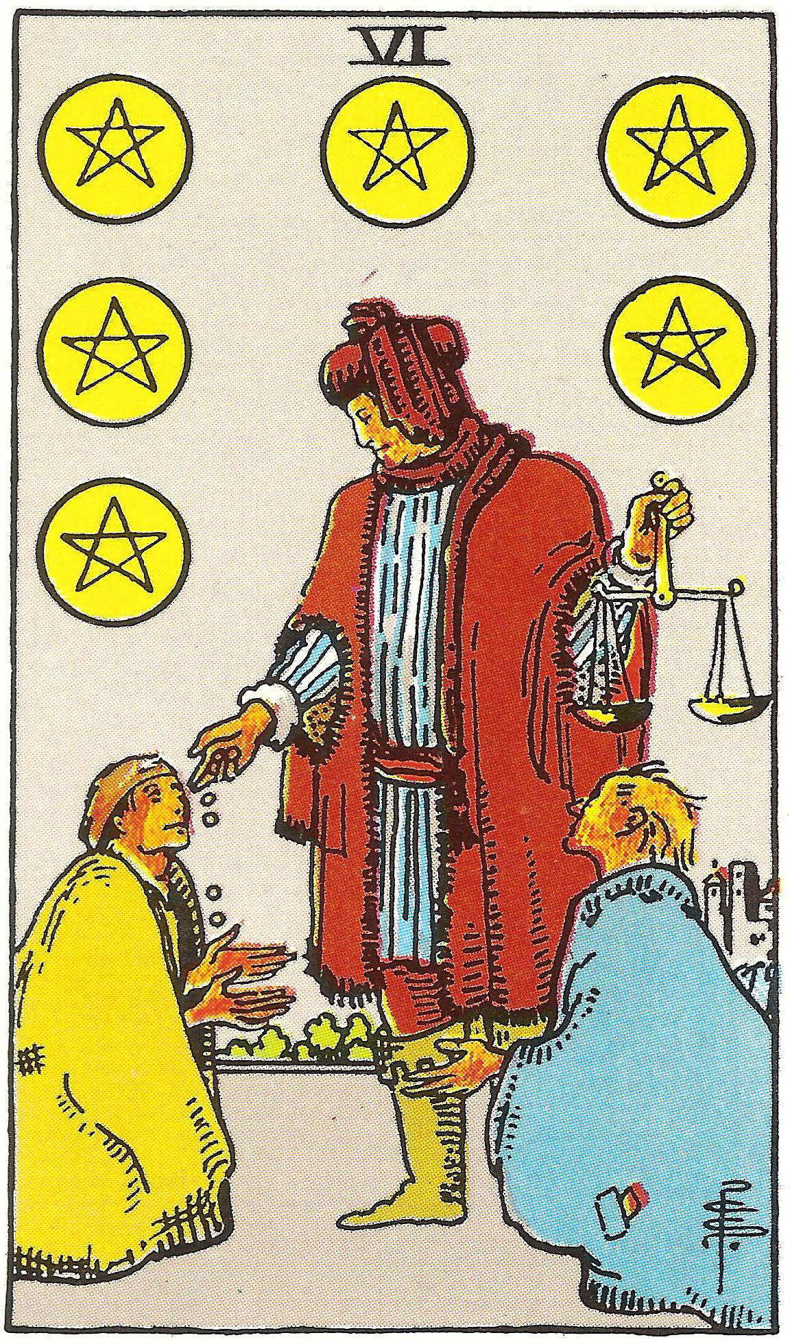 Sechs der Münzen – Tarotkarte