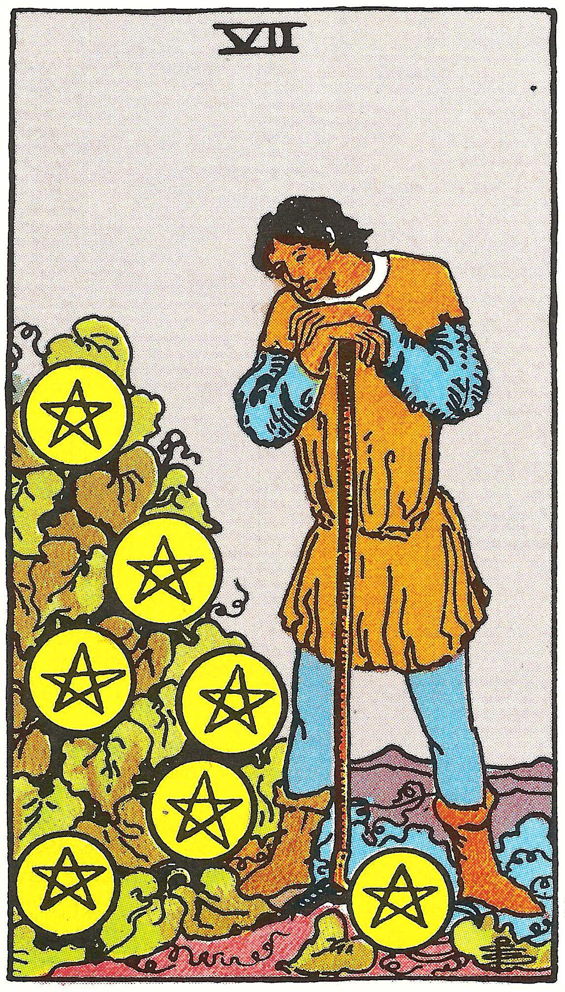 Sieben der Münzen – Tarotkarte