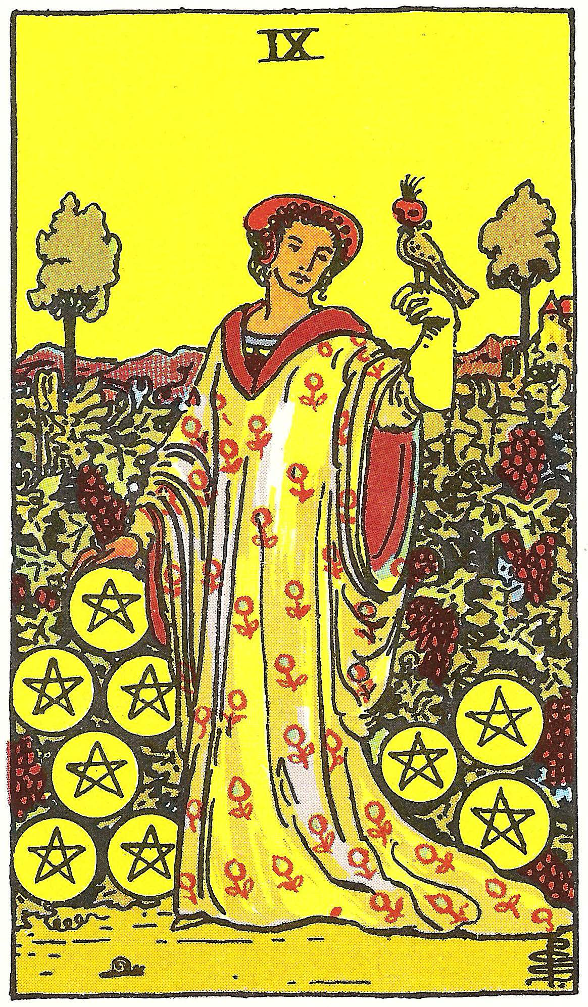 Neun der Münzen – Tarotkarte